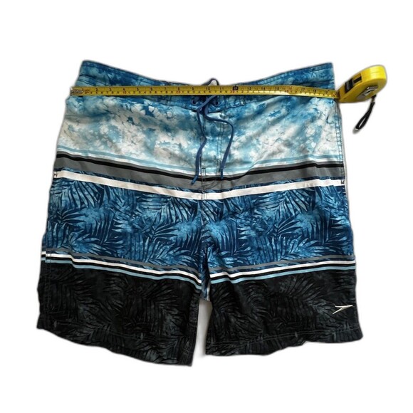 Speedo Men’s Blue Tropical Striped Mesh Lined Drawstring Swim Trunks Size 2XL - Picture 7 of 10